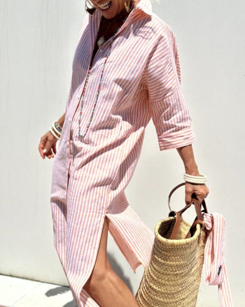 SERENA™ | Abito Camicia Stripes con Eleganti Lacci