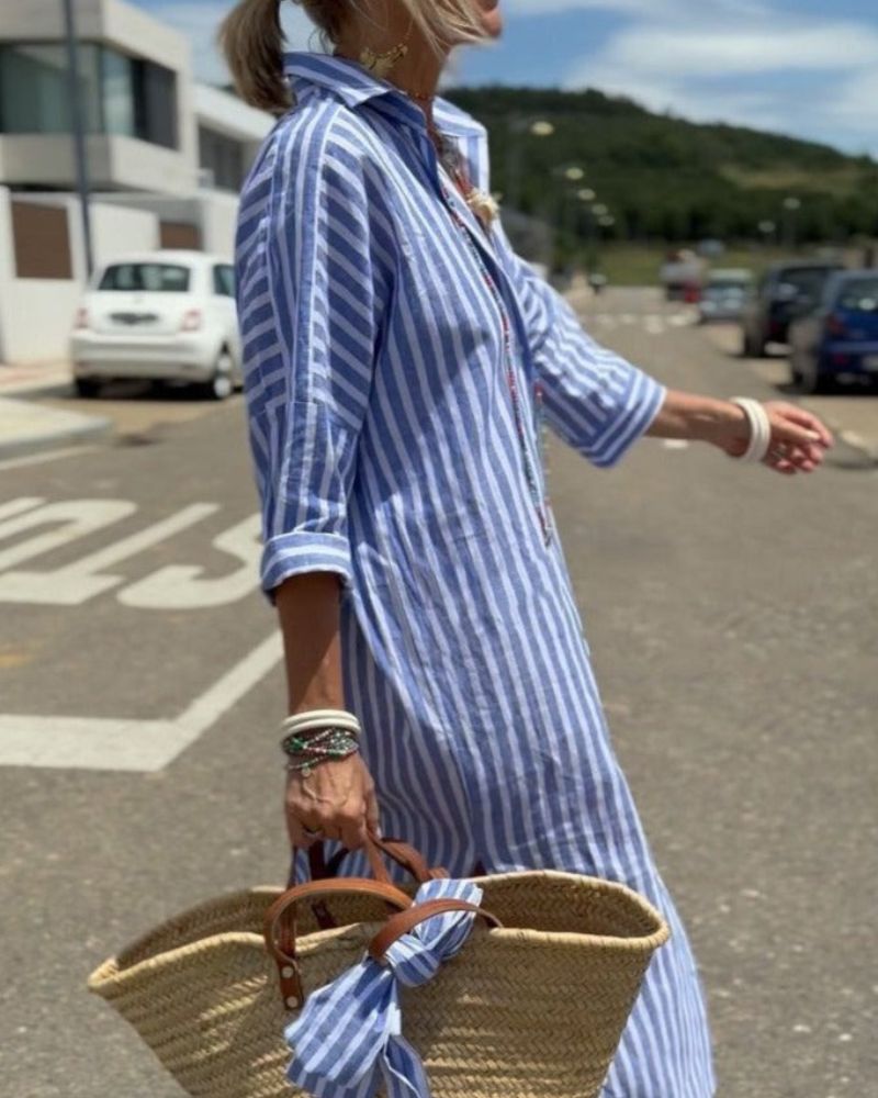 SERENA™ | Abito Camicia Stripes con Eleganti Lacci