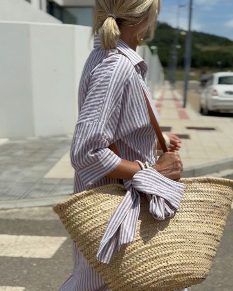 SERENA™ | Abito Camicia Stripes con Eleganti Lacci