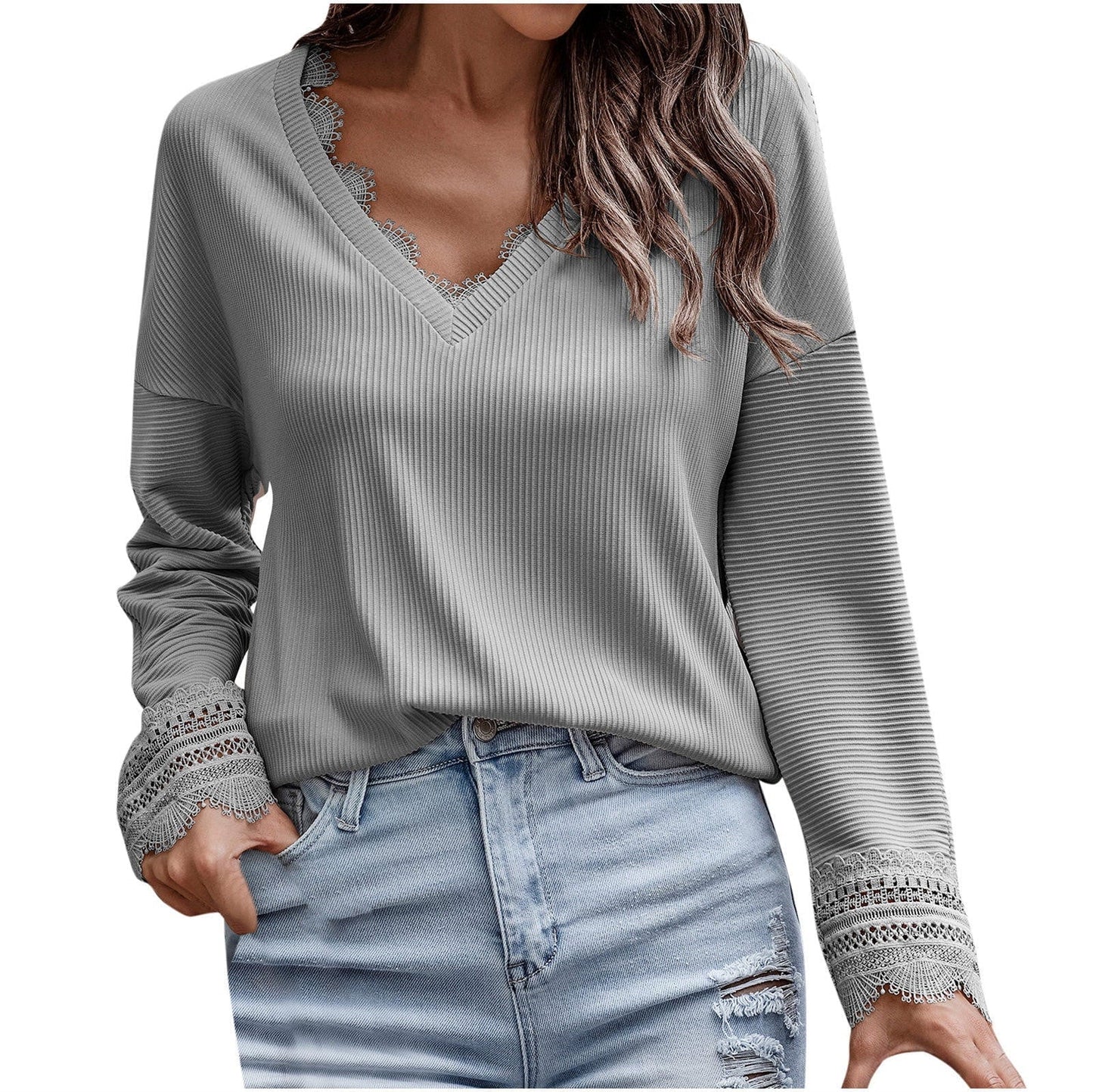 Olivia™ - Maglione lavorato a maglia con scollo a V e maniche lunghe
