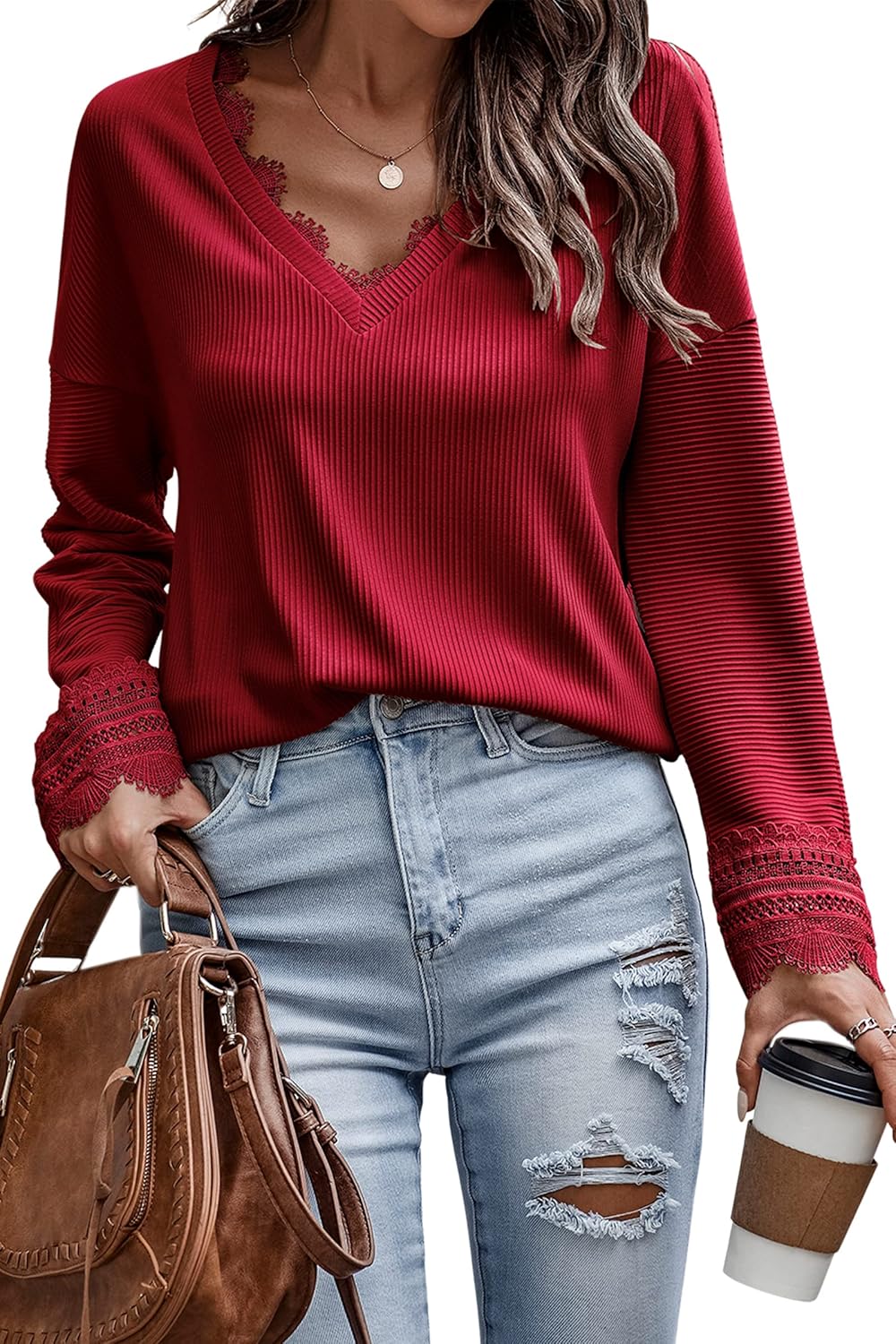 Olivia™ - Maglione lavorato a maglia con scollo a V e maniche lunghe