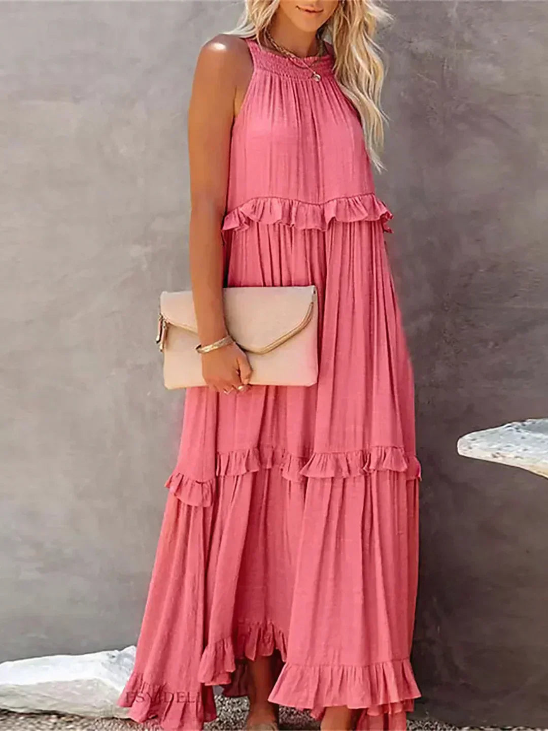 Delilah - Abito Elegante con Collo All'Americana e Rouches