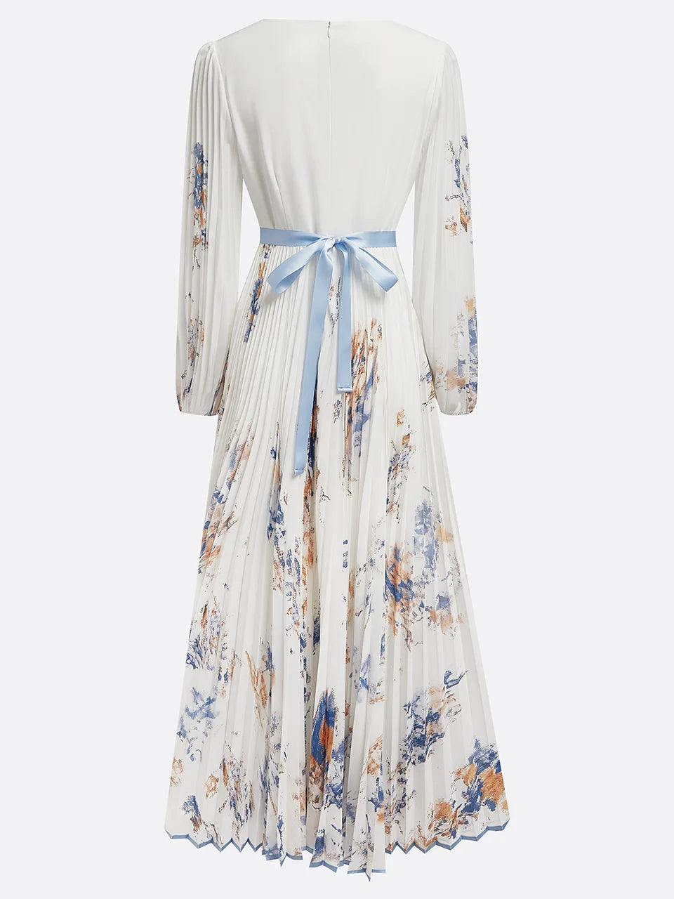 Halston - Elegante Maxi Abito con Maniche a Puff e Scollo a V