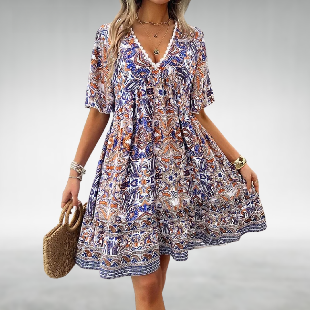 Adriana - Mini Abito Estivo Boho con Stampa Paisley