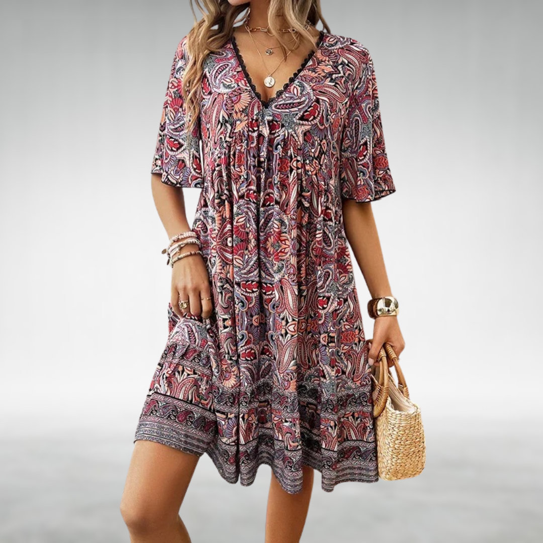 Adriana - Mini Abito Estivo Boho con Stampa Paisley