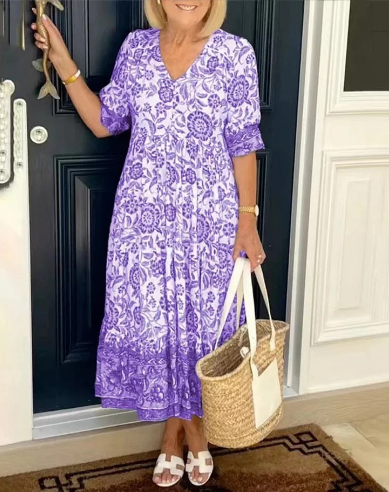 Luna - Elegante Abito Floreale con Scollo a V