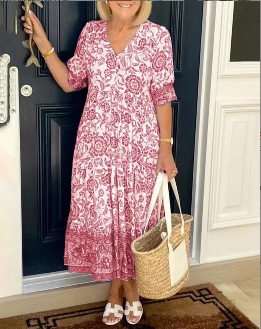Luna - Elegante Abito Floreale con Scollo a V