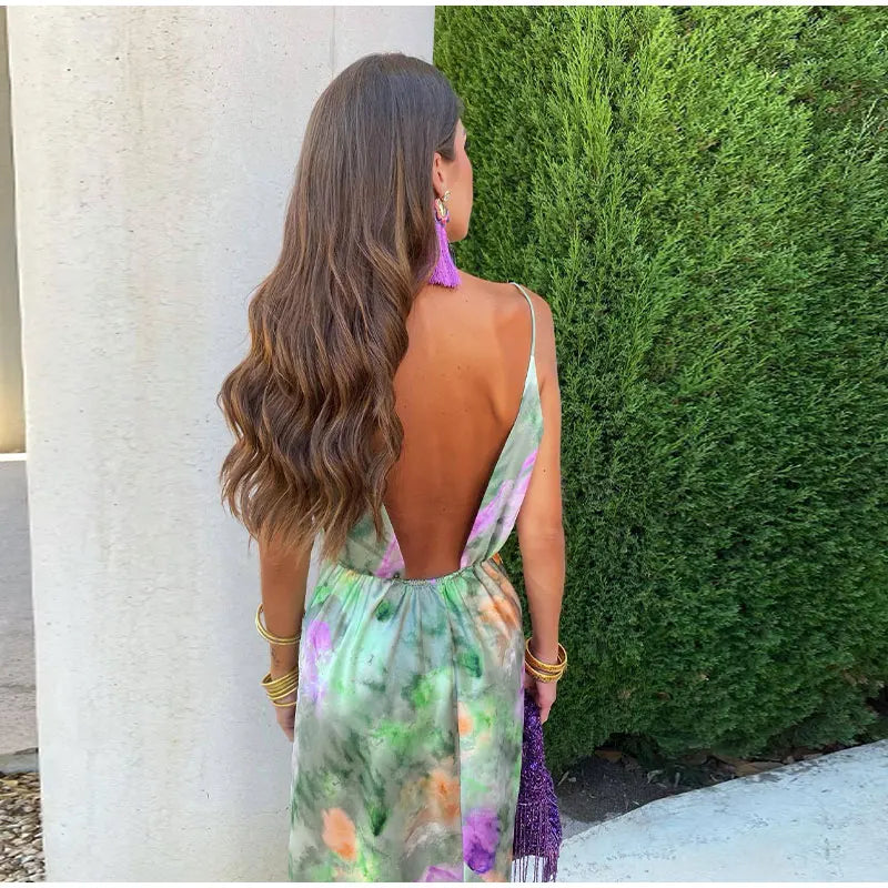 Anisten™ | Elegante Maxi Abito con Stampa Halo-Dye e Scialle Staccabile
