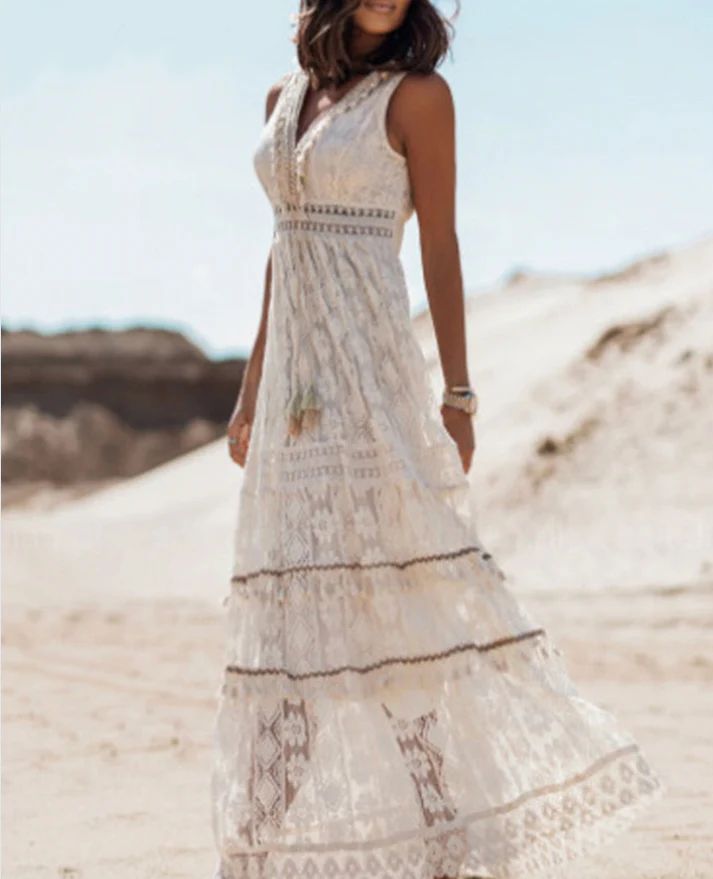 Emerson - Vestito Boho con Nastro e Frange Vintage