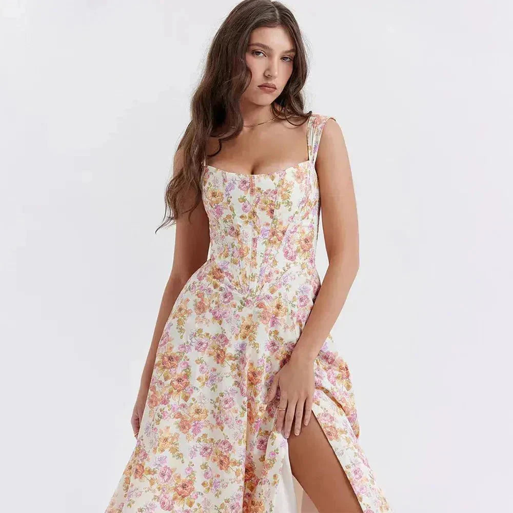Freya™ | Vestito Midi con Corsetto Floreale