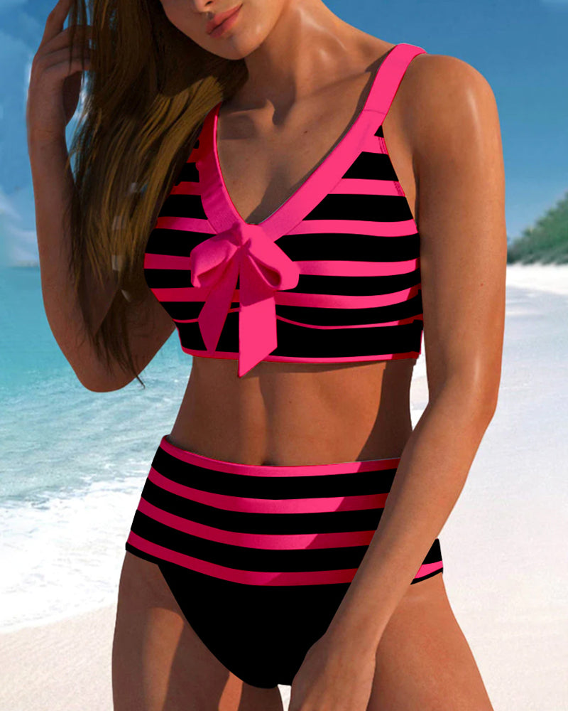 Elena™ | Costume da Bagno a Righe a vita alta