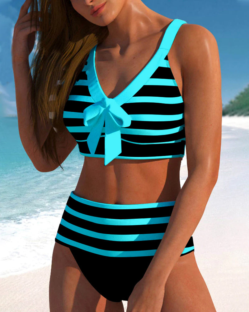 Elena™ | Costume da Bagno a Righe a vita alta