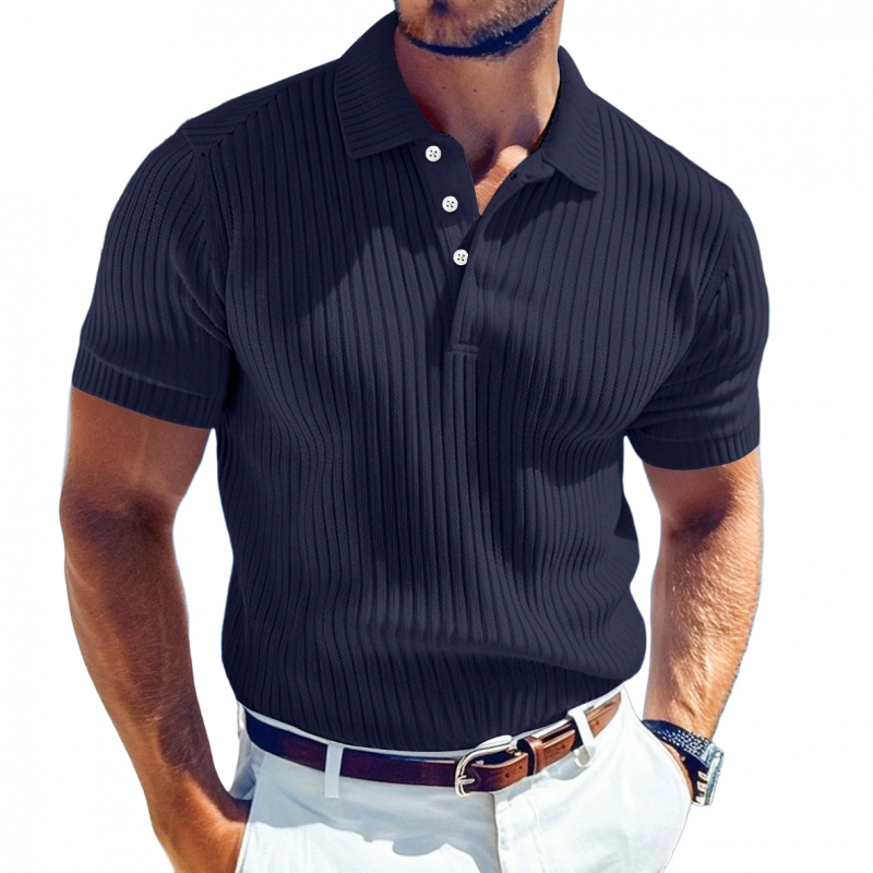 Maglietta Polo Slim a Maniche Corte in Maglia Morbida Unita da Uomo