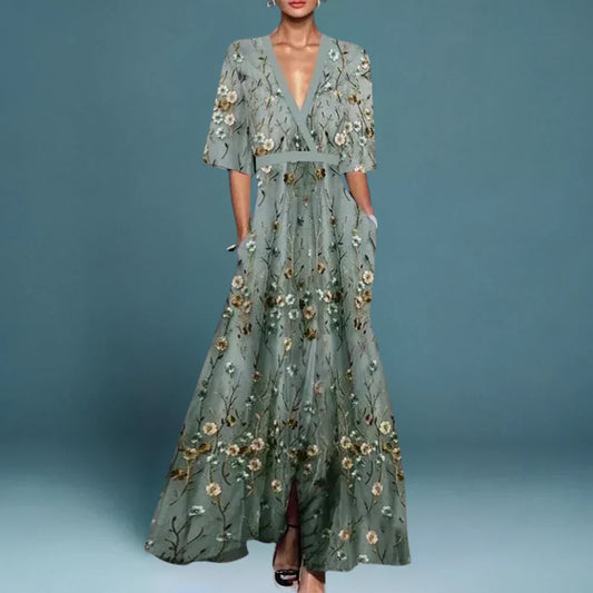 Ruby | Abito Maxy Floreale con Cintura a V
