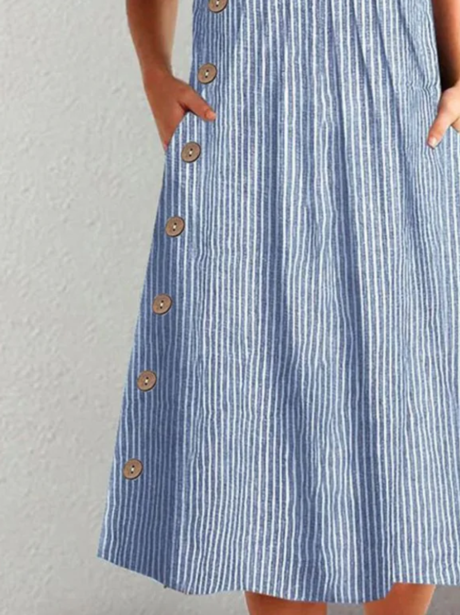Finley - Abito Midi Classico a Righe con Bottoni