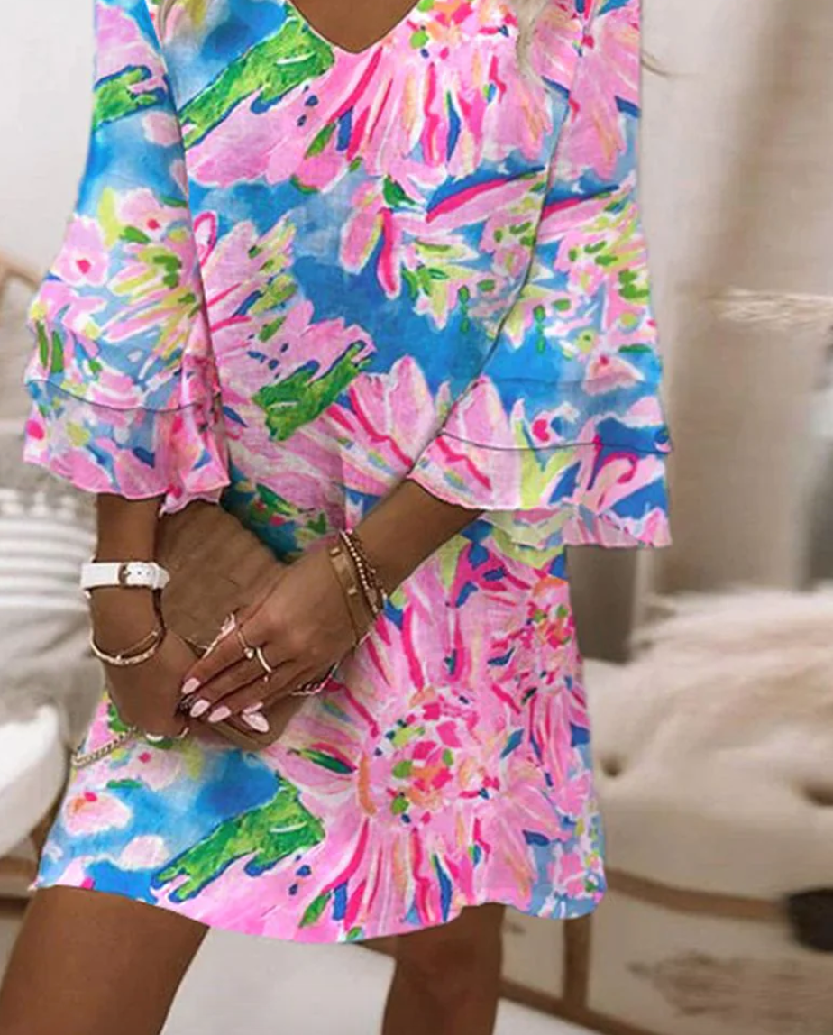 Sylvie - Abito Mini Rosa da Donna con Maniche a Campana