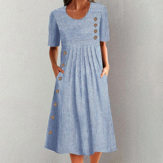 Finley - Abito Midi Classico a Righe con Bottoni