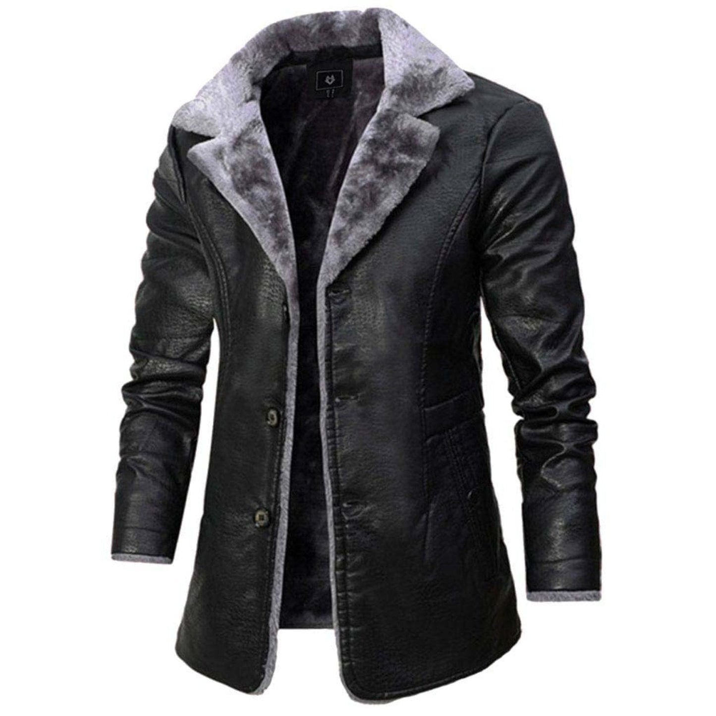 Cappotto con Collo a Revers in Pelliccia Sintetica e Chiusura a Bottone