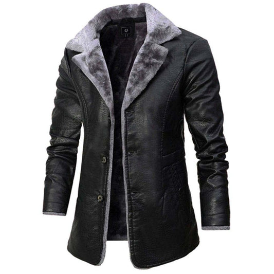 Cappotto con Collo a Revers in Pelliccia Sintetica e Chiusura a Bottone