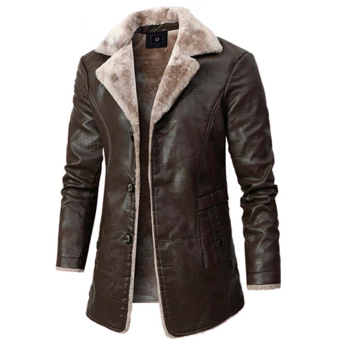 Cappotto con Collo a Revers in Pelliccia Sintetica e Chiusura a Bottone