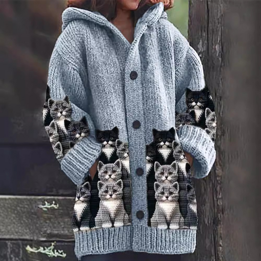 Jasmin - Cardigan in maglia accogliente con motivo di gatto