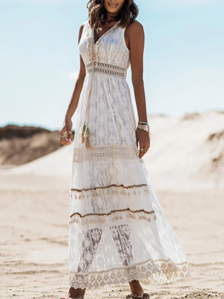 Emerson - Vestito Boho con Nastro e Frange Vintage