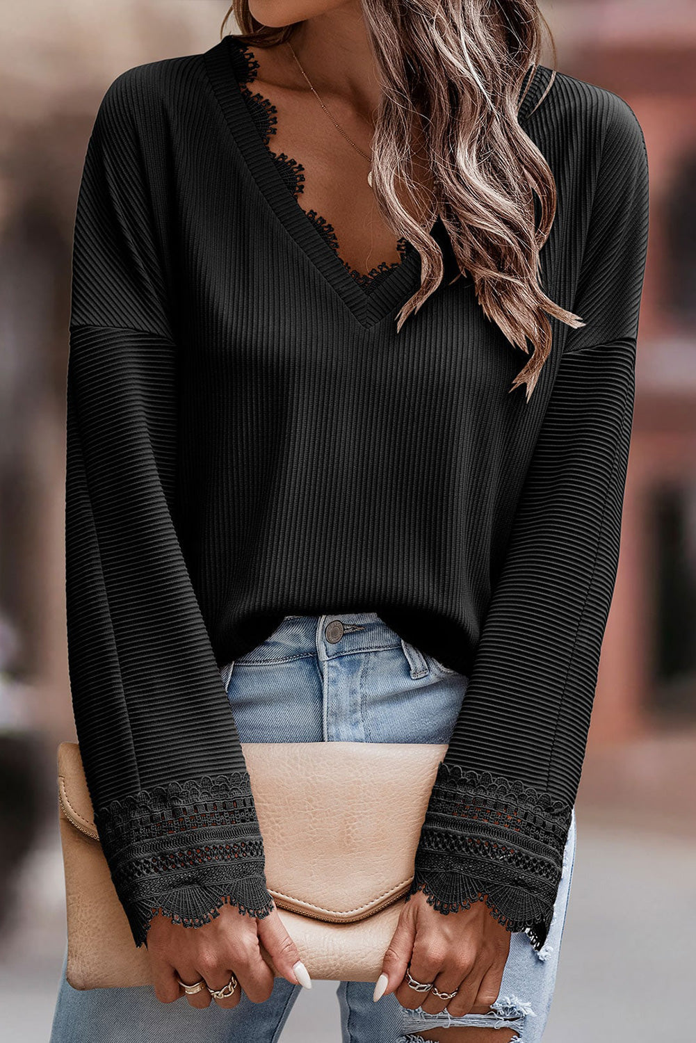 Olivia™ - Maglione lavorato a maglia con scollo a V e maniche lunghe