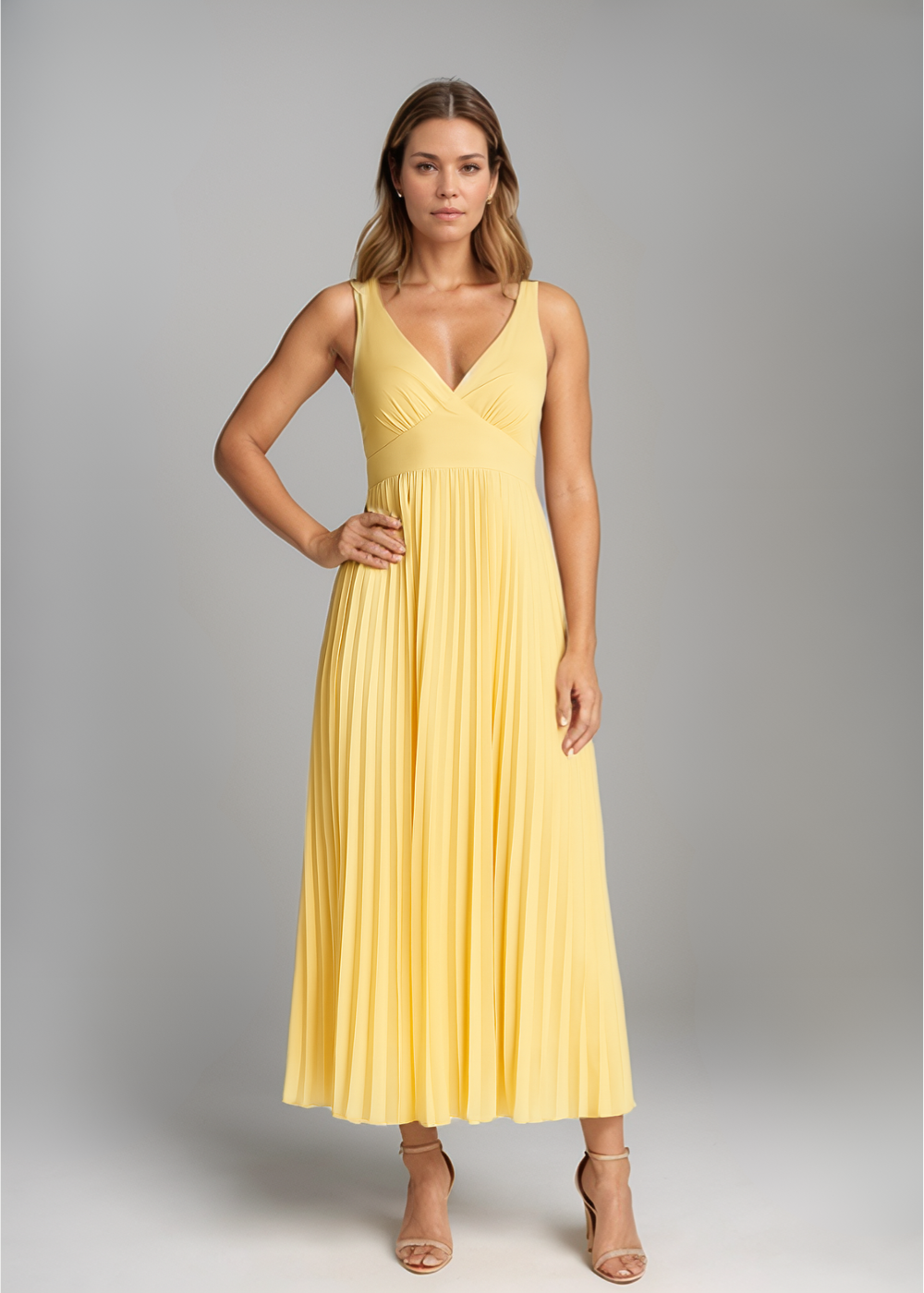 Alva™ | Abito Midi con Plissettature e Scollatura a V