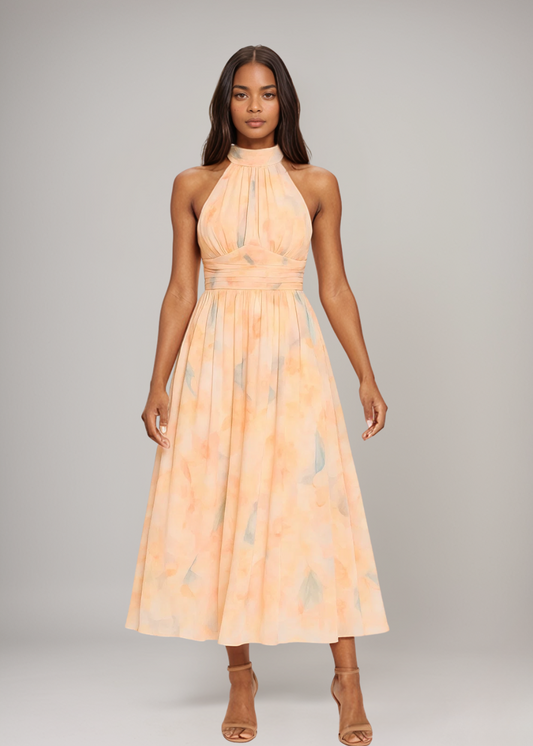 Joli™ | Maxidress con Scollo Halter e Motivo Acquerello