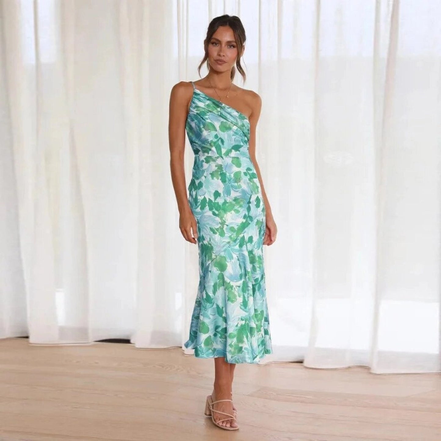 Viktoria™ | Abito Maxy Asimmetrico con Stampa Floreale