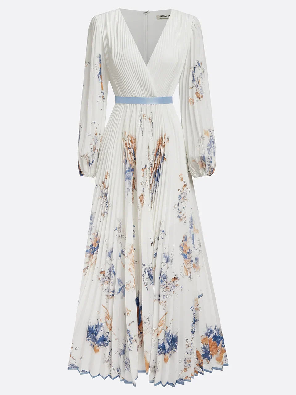 Halston - Elegante Maxi Abito con Maniche a Puff e Scollo a V