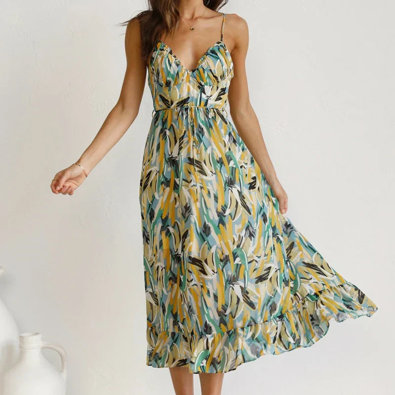 Clara™ | Elegante Abito Lungo con Stampa