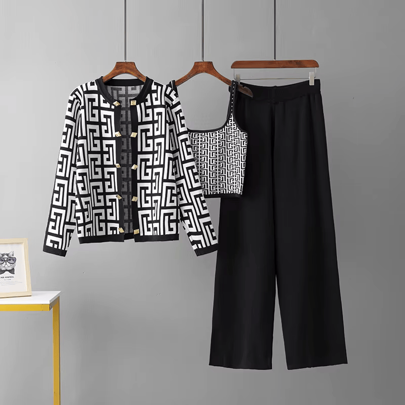 Avery™ - Elegante Completo Retro a Quadri con Collo O in Tre Pezzi