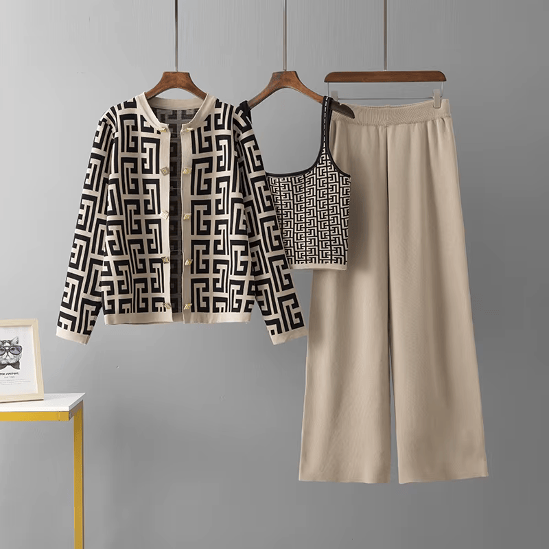 Avery™ - Elegante Completo Retro a Quadri con Collo O in Tre Pezzi