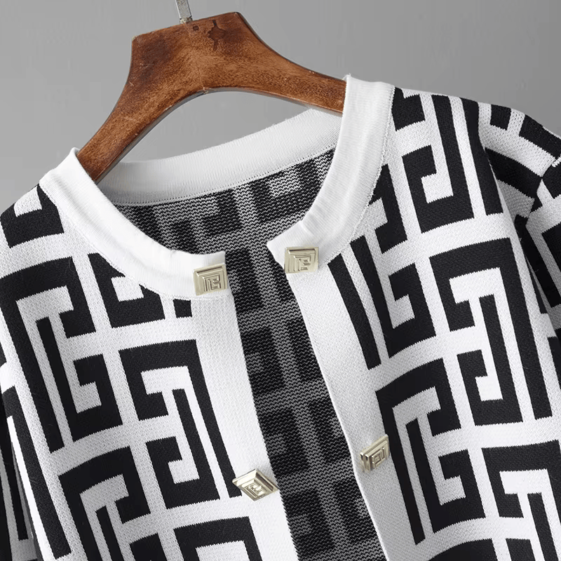 Avery™ - Elegante Completo Retro a Quadri con Collo O in Tre Pezzi