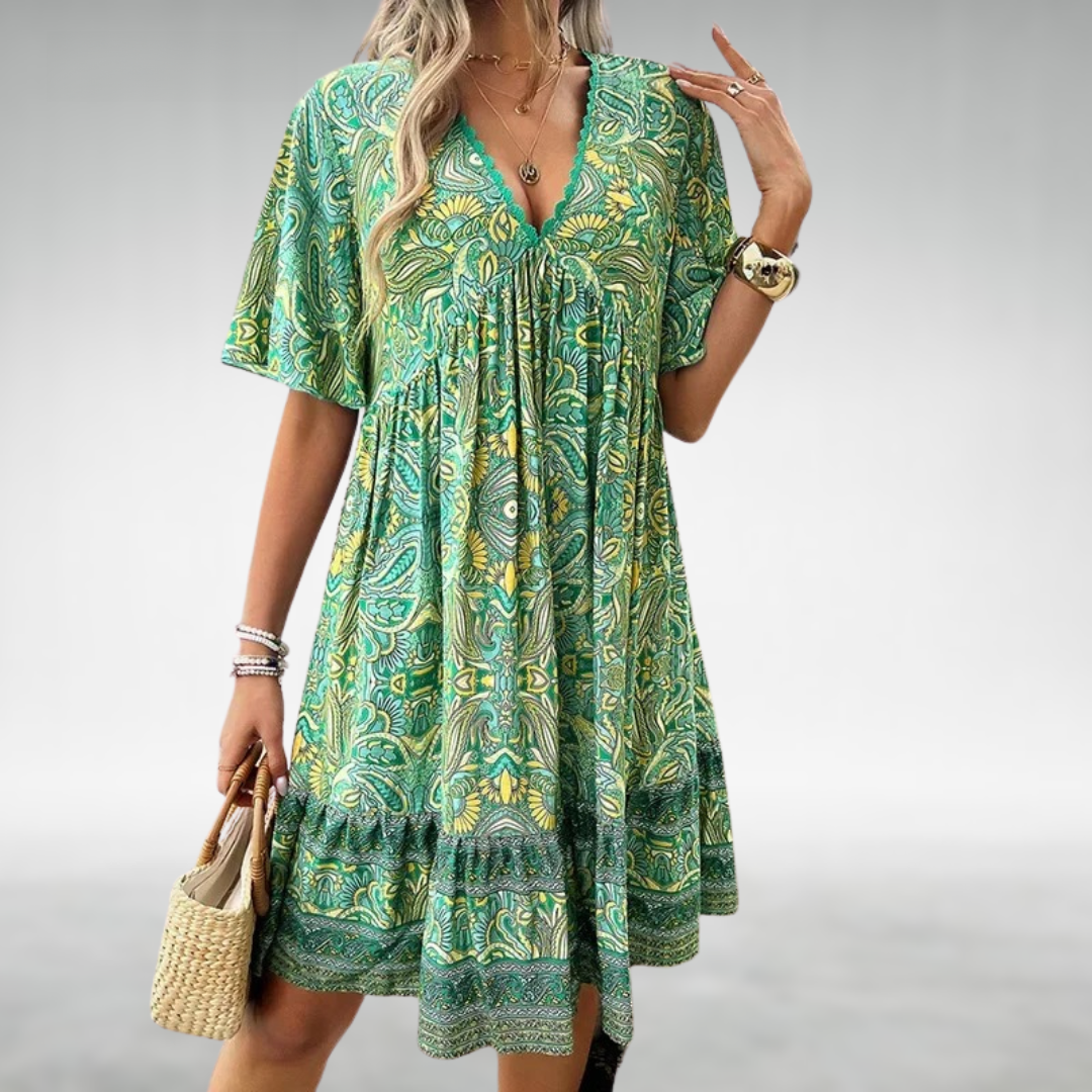 Adriana - Mini Abito Estivo Boho con Stampa Paisley