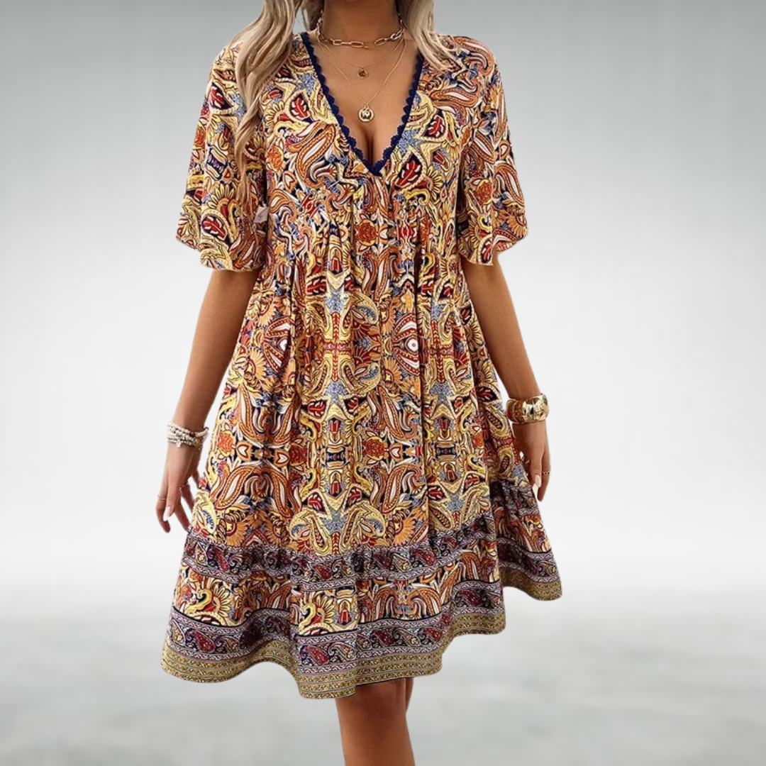 Adriana - Mini Abito Estivo Boho con Stampa Paisley