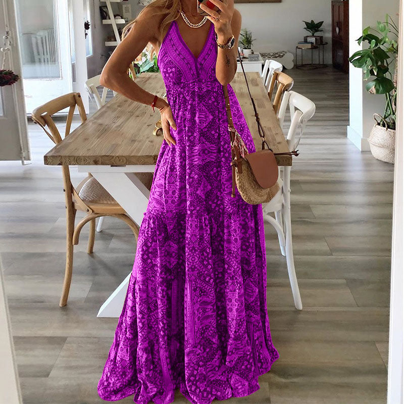 Wren - Abito Maxi V-Neck con Spalline a Spaghetti Boho