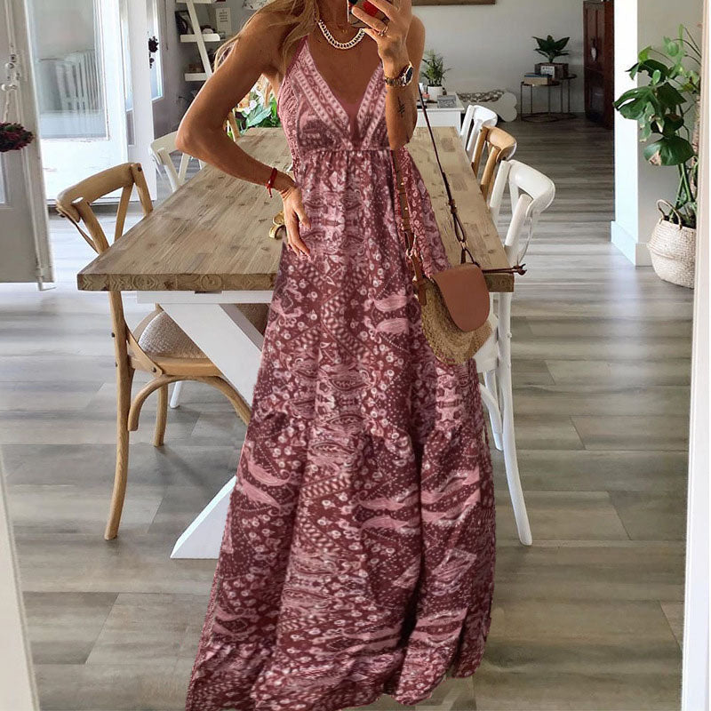 Wren - Abito Maxi V-Neck con Spalline a Spaghetti Boho