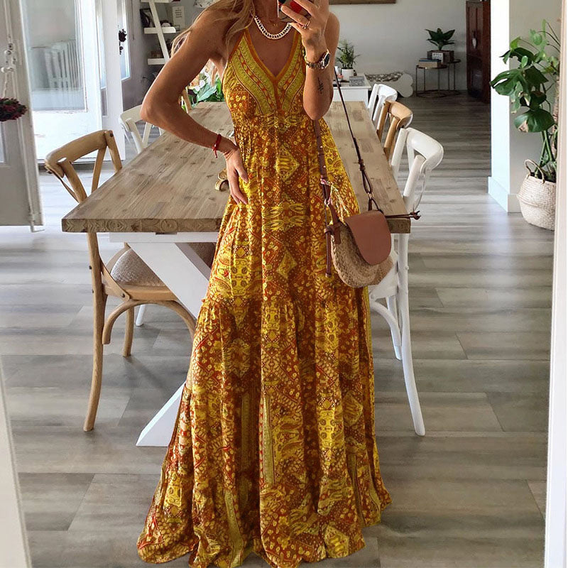Wren - Abito Maxi V-Neck con Spalline a Spaghetti Boho