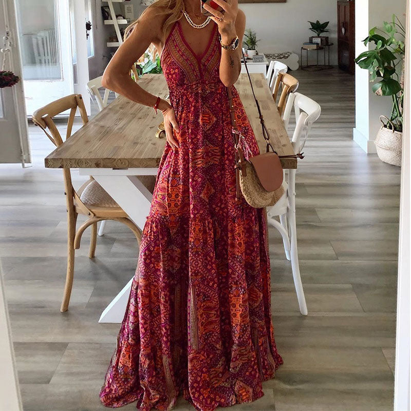 Wren - Abito Maxi V-Neck con Spalline a Spaghetti Boho