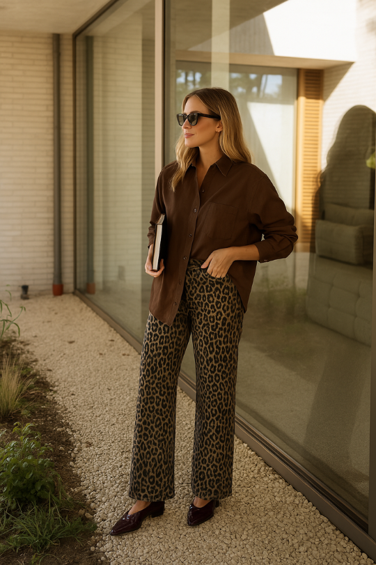NADINE™ | Pantaloni a Zampa d'Elefante con Stampa Leopardata