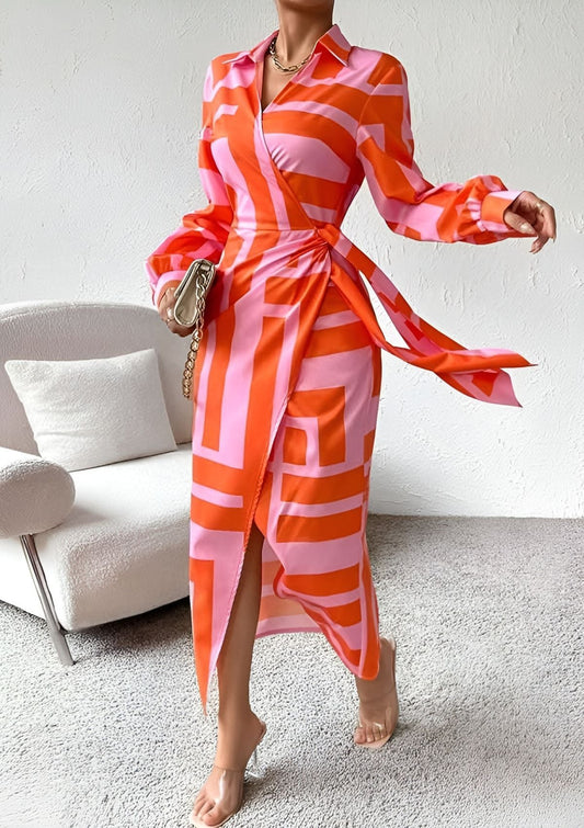 Olivia – Abito Camicia Stampato con Vita Sottile