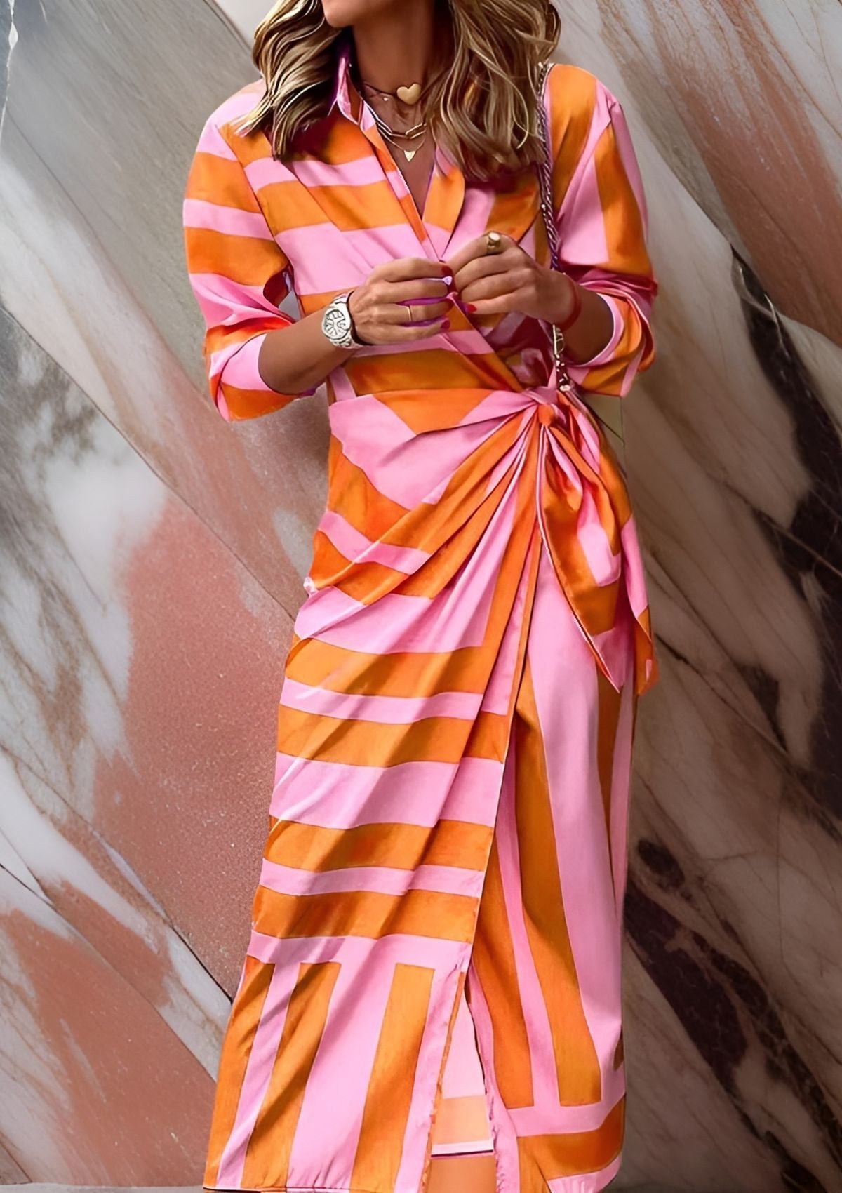 Olivia – Abito Camicia Stampato con Vita Sottile
