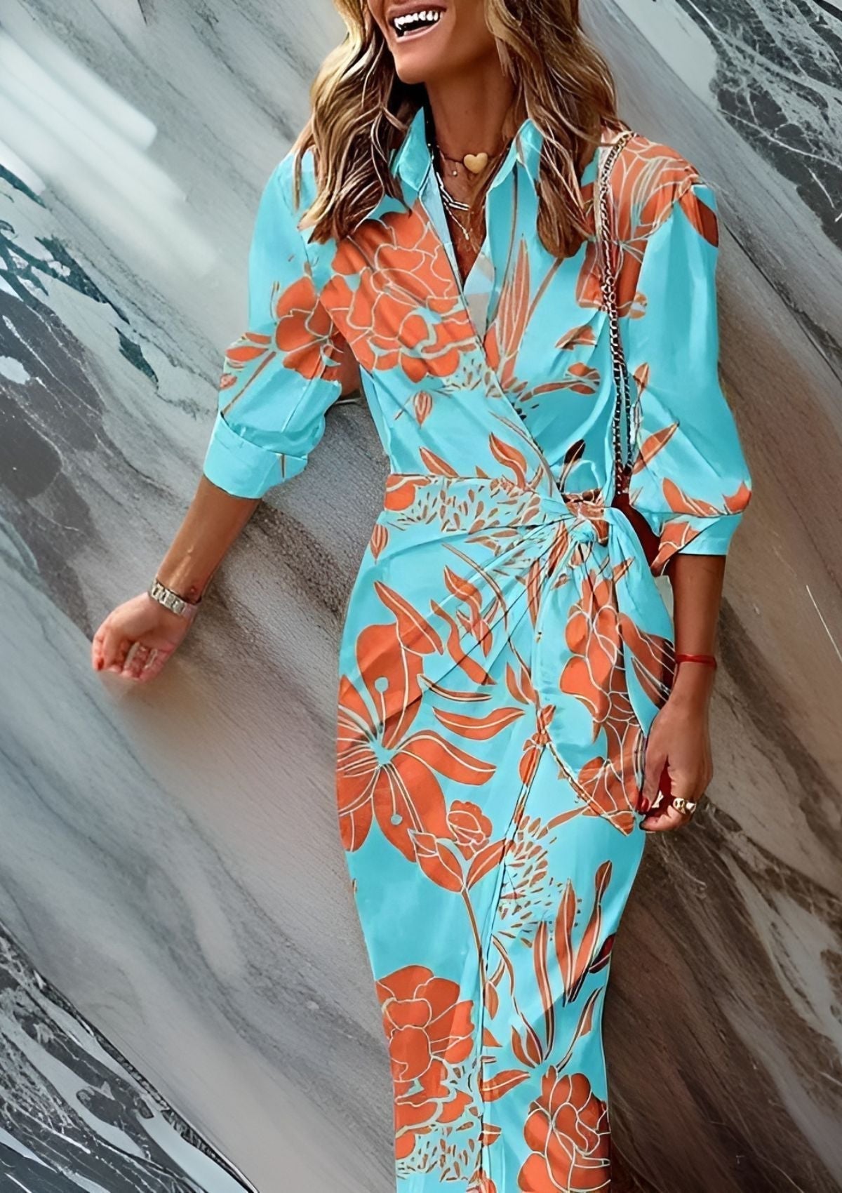 Olivia – Abito Camicia Stampato con Vita Sottile