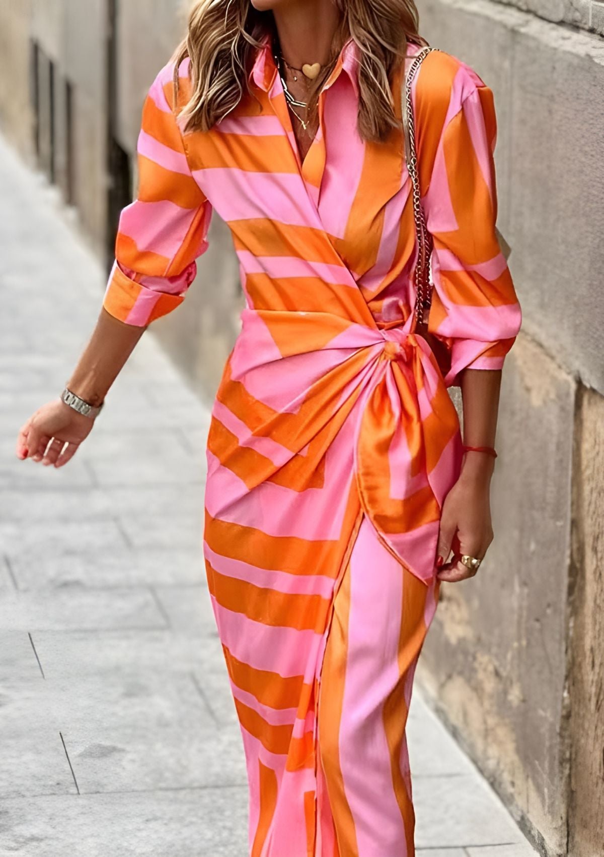 Olivia – Abito Camicia Stampato con Vita Sottile