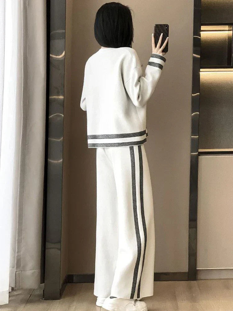Aubrey™ - Completo tuta casual a righe con maniche lunghe