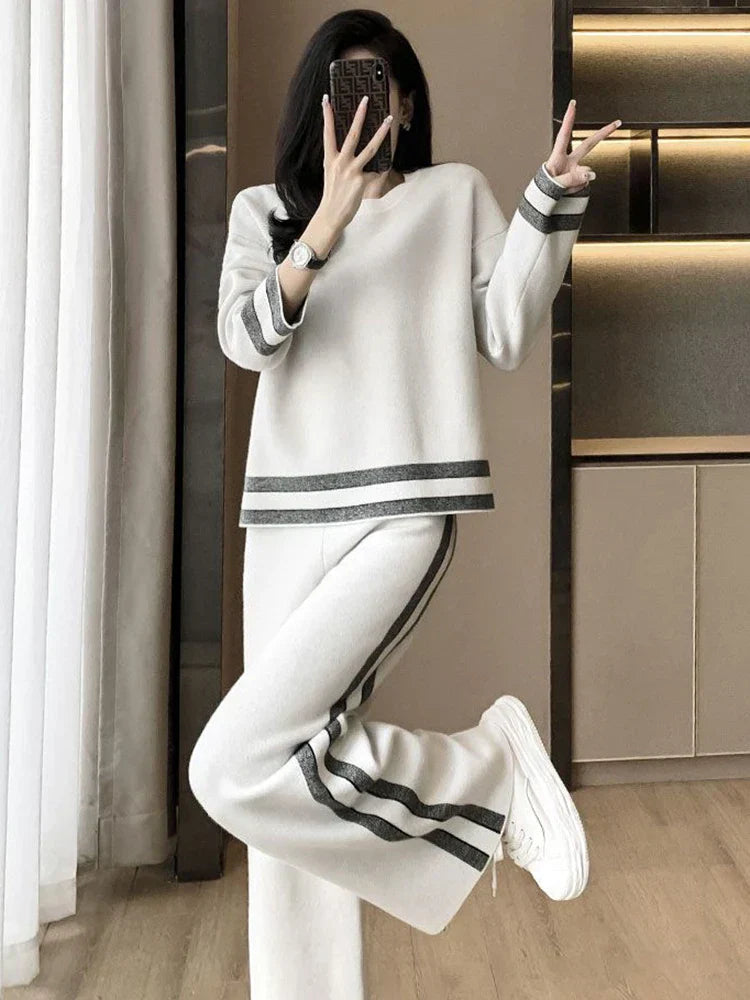 Aubrey™ - Completo tuta casual a righe con maniche lunghe