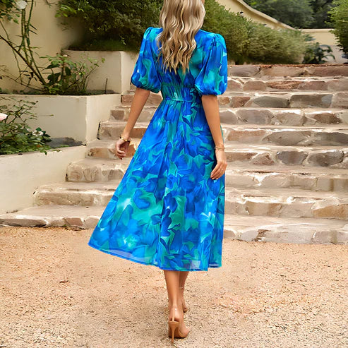 Everly - Abito Midi con Maniche a Lanternino in Stile Vintage
