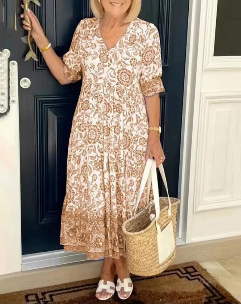 Luna - Elegante Abito Floreale con Scollo a V